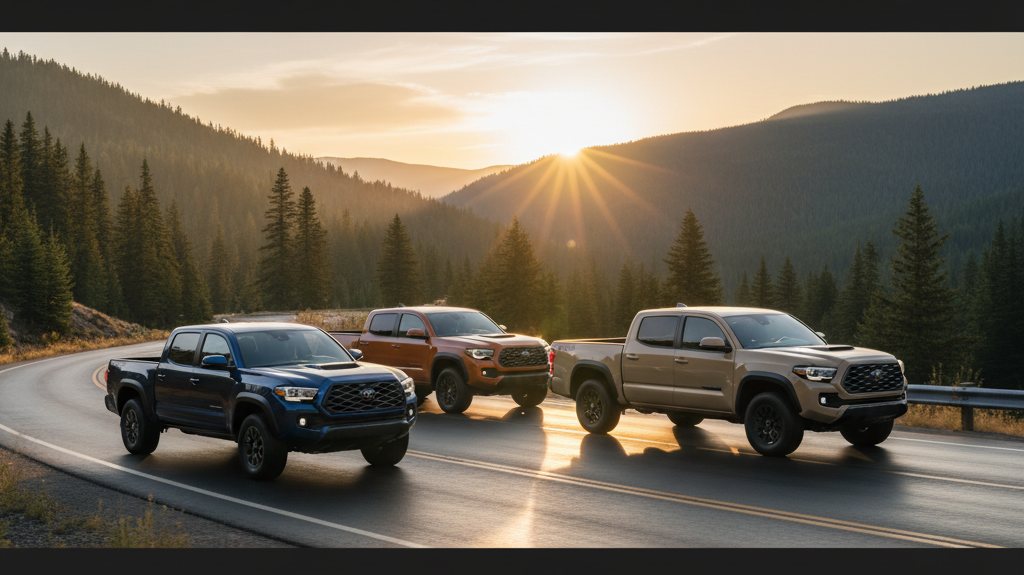 Editorial, photo-realistic HERO for an automotive daily news article titled "Toyota Tacoma and Tundra Recall Due to Software Bug – Daily Car News (202