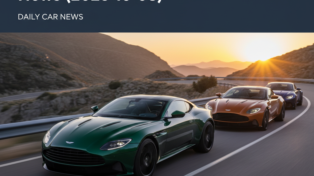 Editorial, photo-realistic HERO for an automotive daily news article titled "Aston Martin DB12 S Sharper and Louder – Daily Car News (2025-10-08)". De
