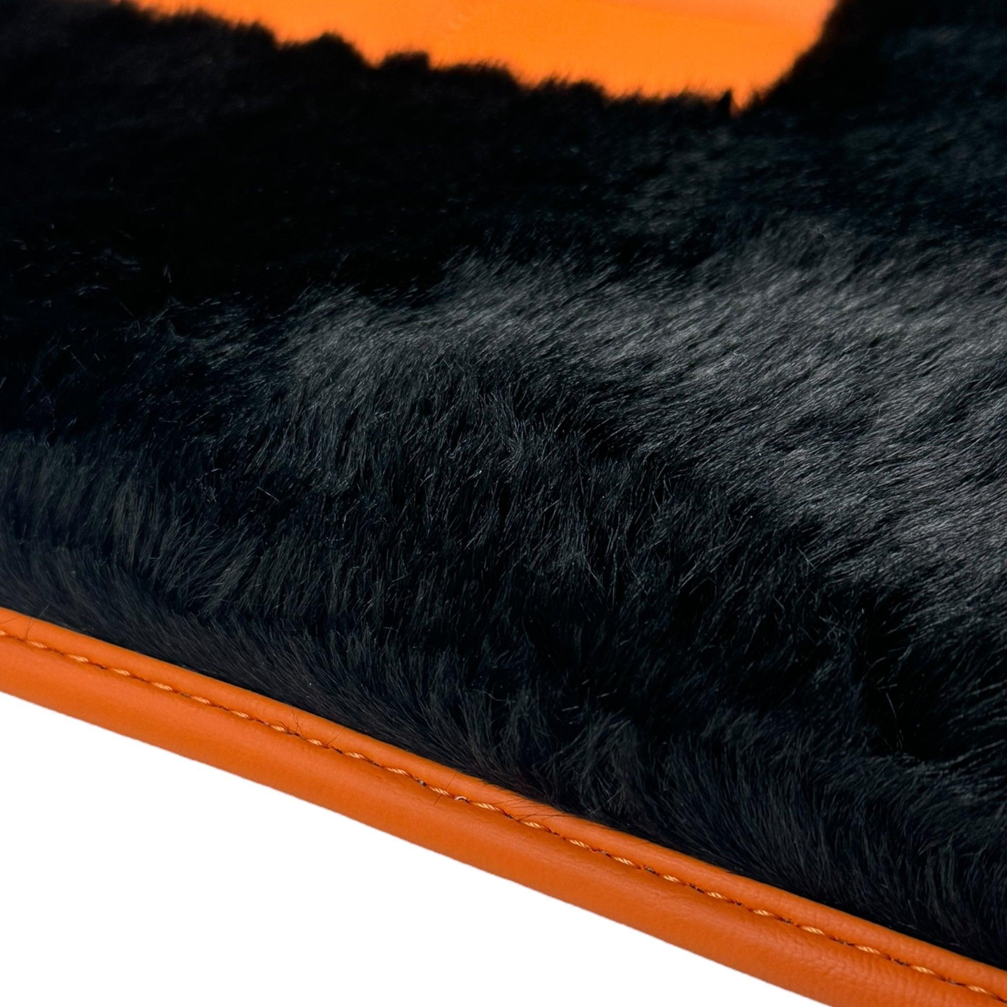 Black Sheepskin Floor Mats for Rolls-Royce Ghost Series II (2021-2024) I Orange Leather Trim - AutoWin