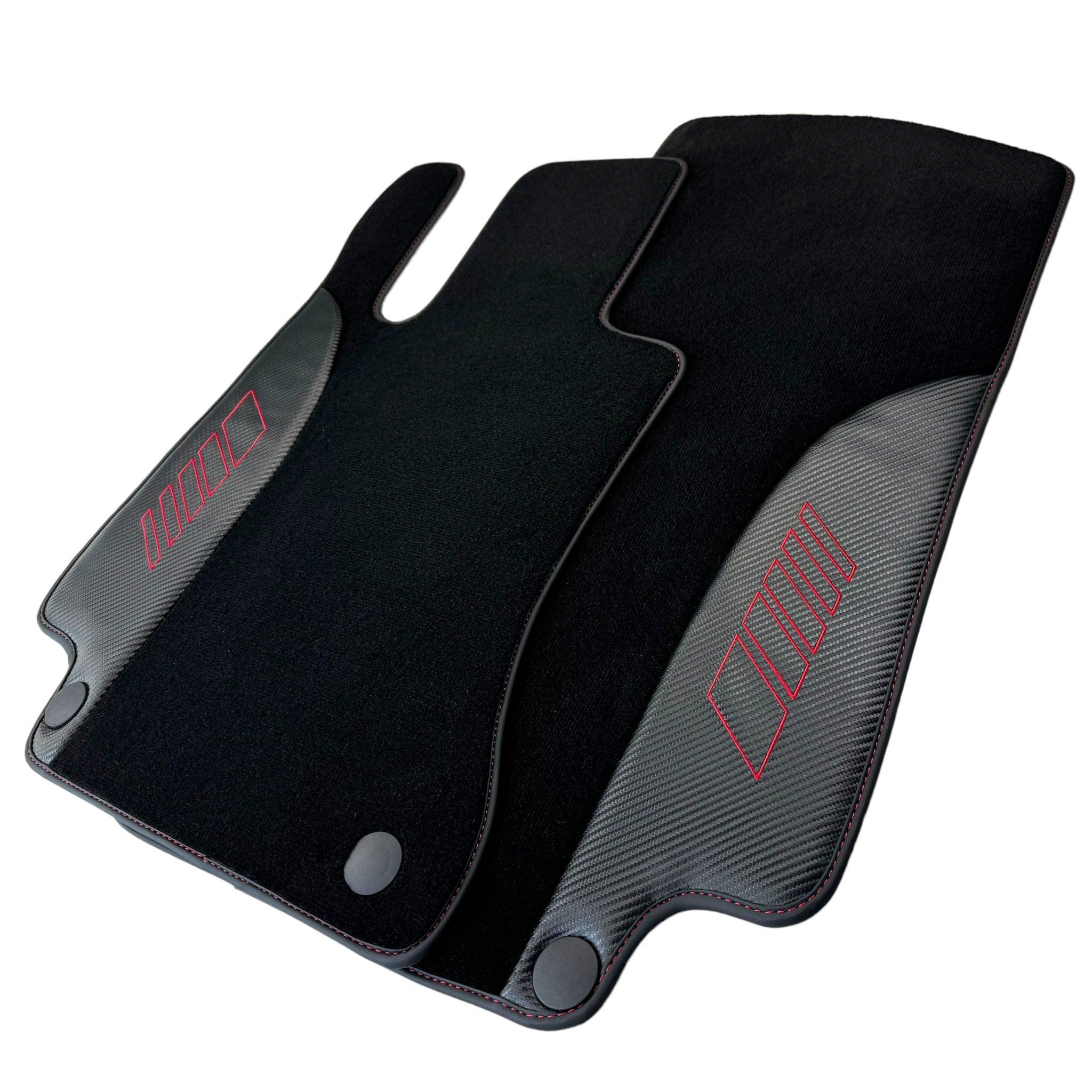 Black Floor Mats for Mercedes Benz C-Class W205 Sedan with Carbon Fiber | AutoWin Edition - AutoWin