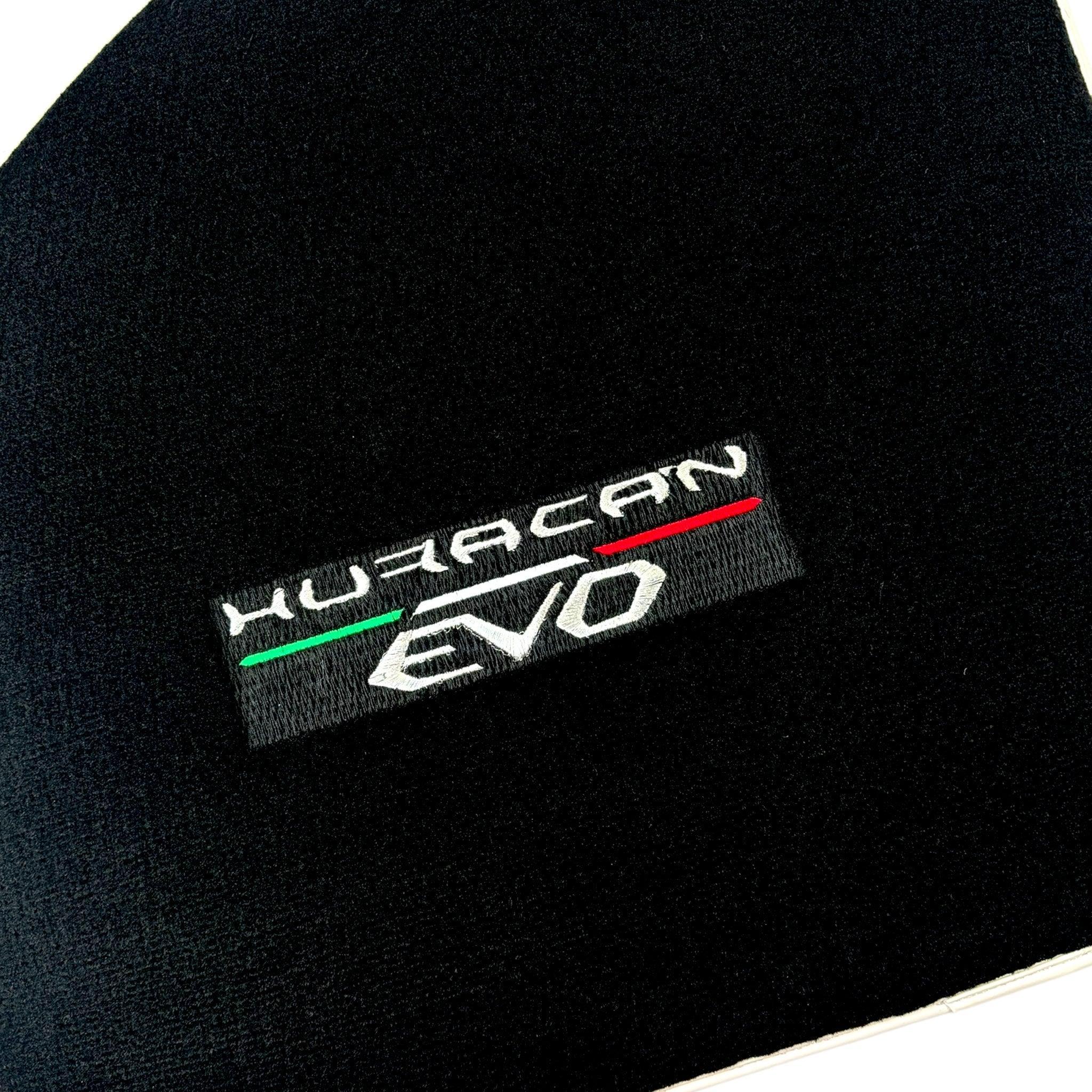 Black Floor Mats for Lamborghini Huracan EVO (2014-2023) with White Trim - AutoWin