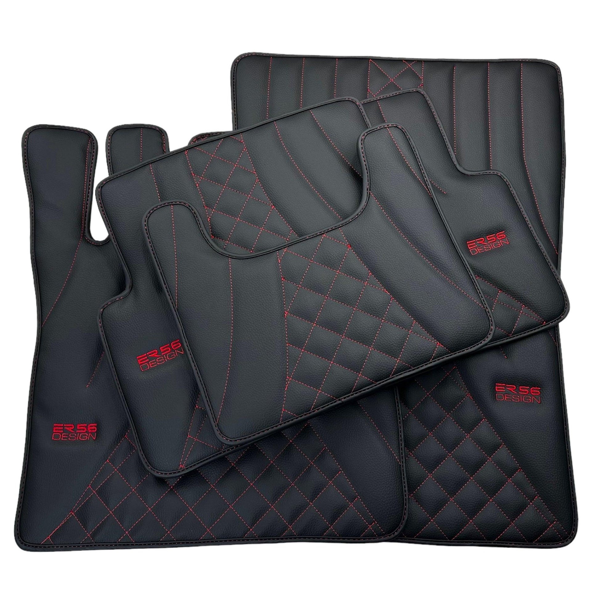 Black Leather Floor Mats for Mercedes-Benz G Class W463 (2008-2018) ER56 Design - AutoWin