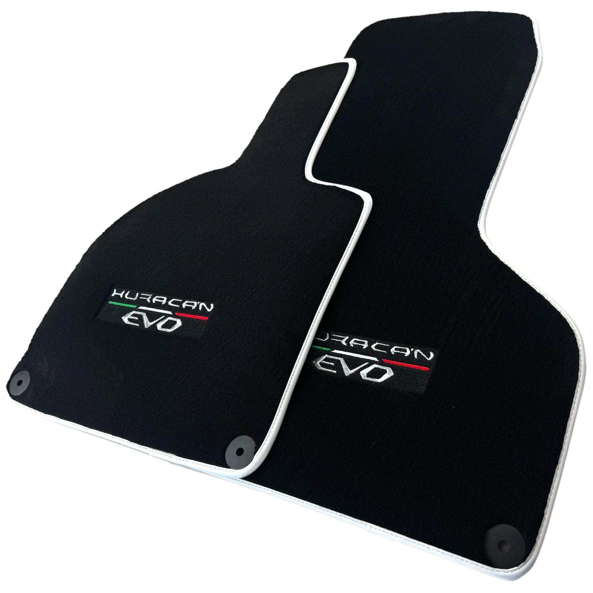 Black Floor Mats for Lamborghini Huracan EVO (2014-2023) with White Trim - AutoWin