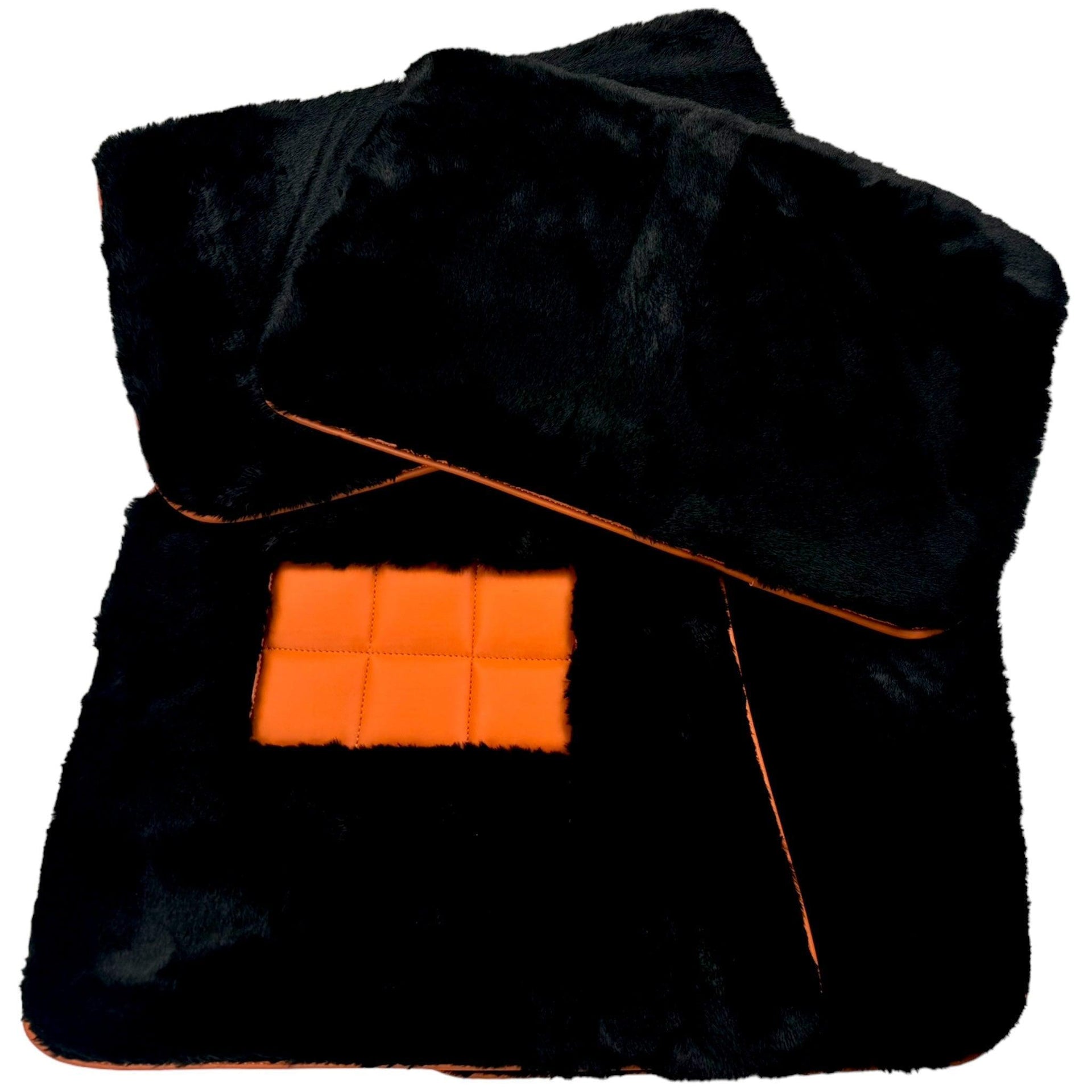 Black Sheepskin Floor Mats for Rolls-Royce Dawn Orange Leather Trim - AutoWin