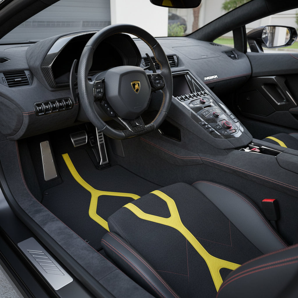 Customizable Leather Floor Mats with ER56 Pattern for Lamborghini Aventador (2012-2022) - AutoWin