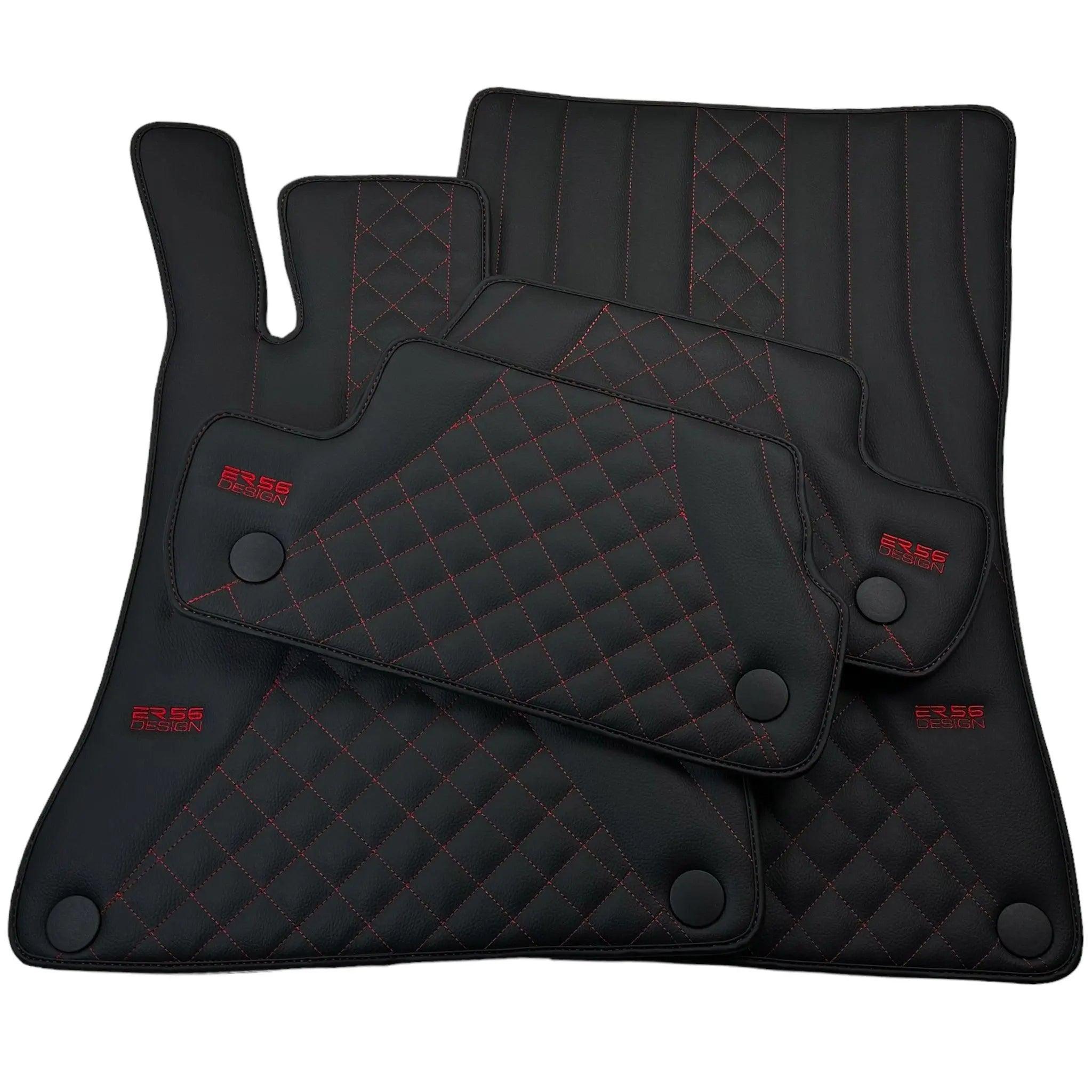Black Leather Floor Mats For Mercedes Benz A-Class W177 Hybrid (2019-2023) | ER56 Design - AutoWin