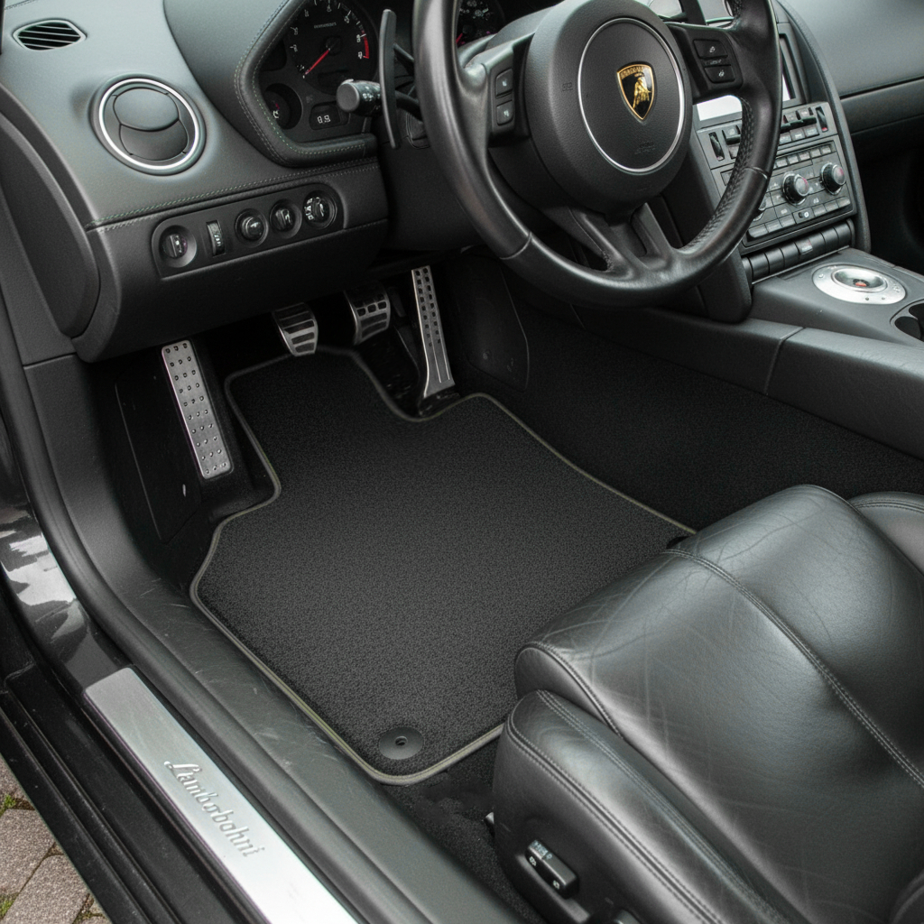 Custom Black Floor Mats for Lamborghini Gallardo With Green Leather - AutoWin.EU