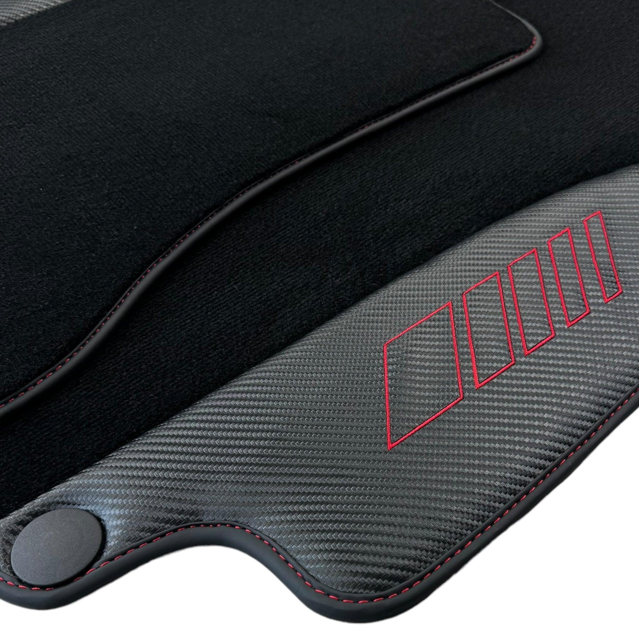 Black Floor Mats for Mercedes Benz C-Class W205 Sedan with Carbon Fiber | AutoWin Edition - AutoWin