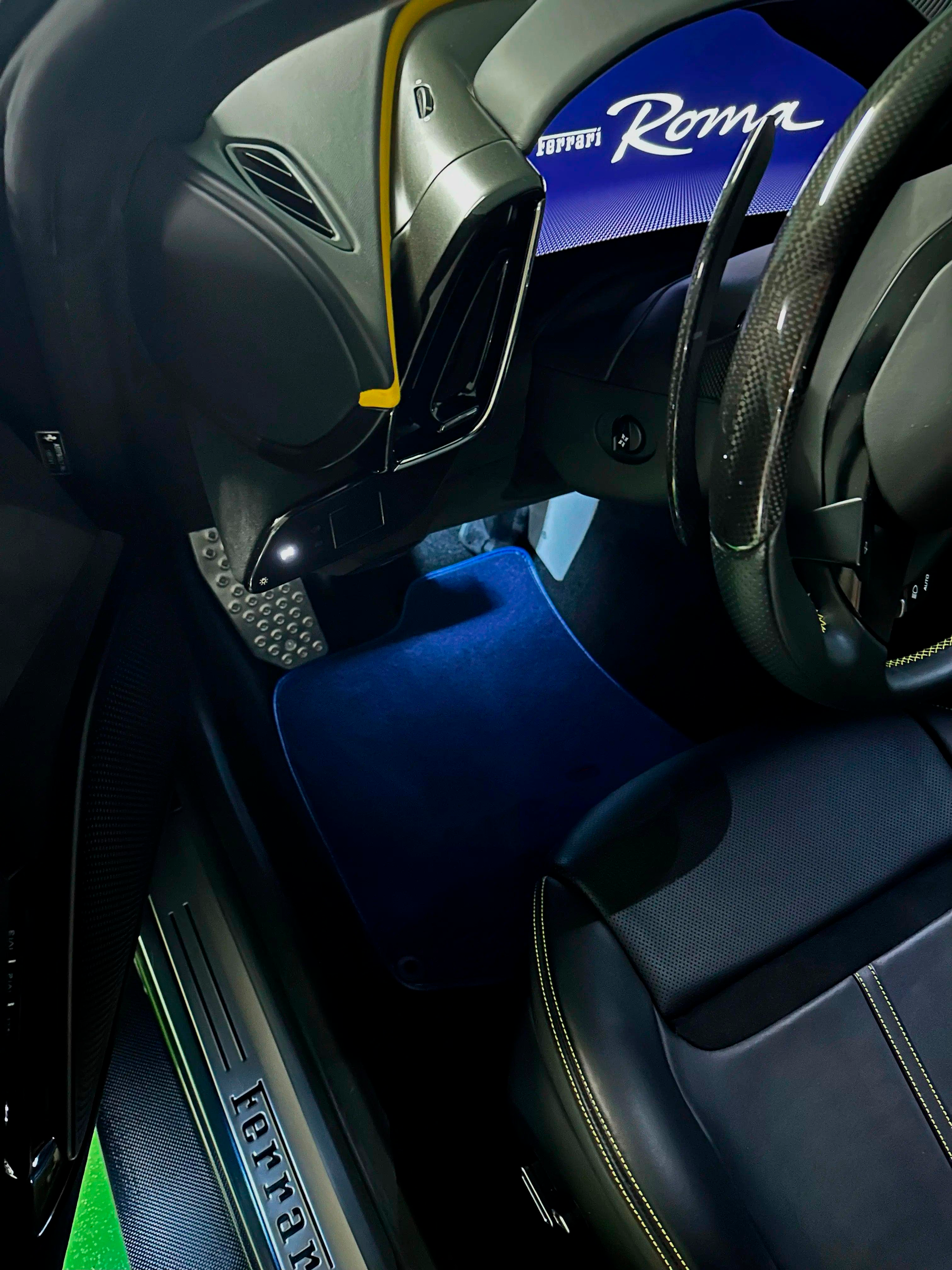 Black Floor Mats for Ferrari Roma (2021-2024) with Purple Leather | Italian Edition - AutoWin