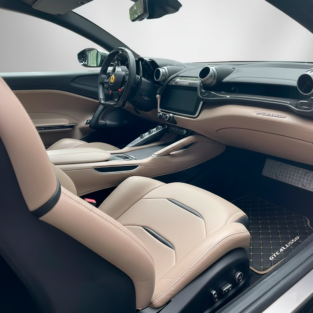Customizable Floor Mats From Carpet With Leather for Ferrari GTC4 Lusso (2016-2023) - AutoWin
