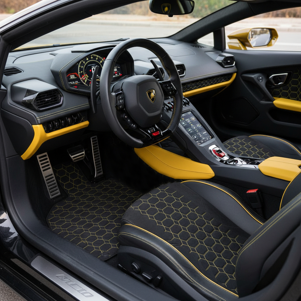 Customizable Floor Mats From Carpet with Leather A56 Pattern for Lamborghini Huracan Performante (2017-2019) - AutoWin