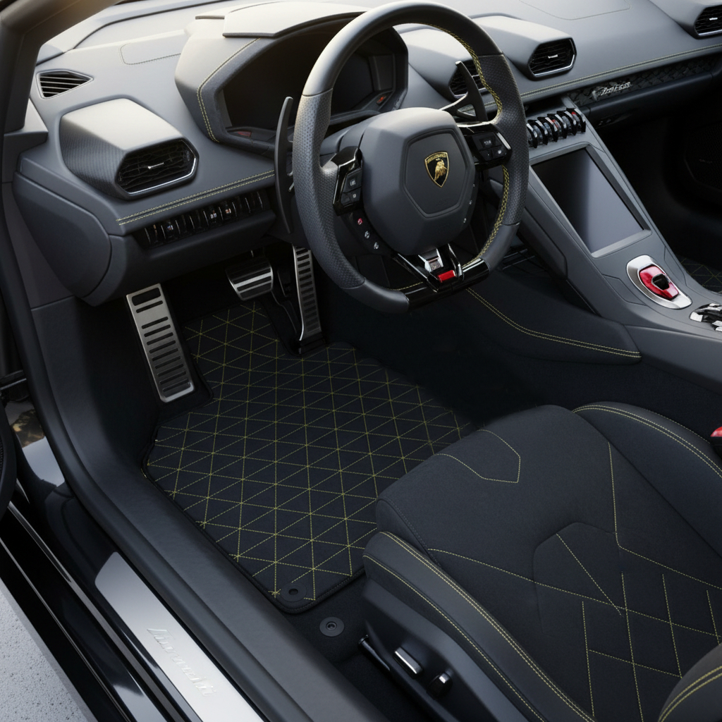 Customizable Leather Floor Mats with ER56 Pattern for Lamborghini Huracan EVO (2019-2024) - AutoWin