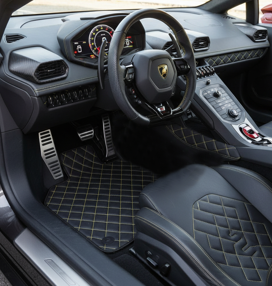 Customizable Floor Mats From Carpet with Leather A56 Pattern for Lamborghini Huracan Performante (2017-2019) - AutoWin