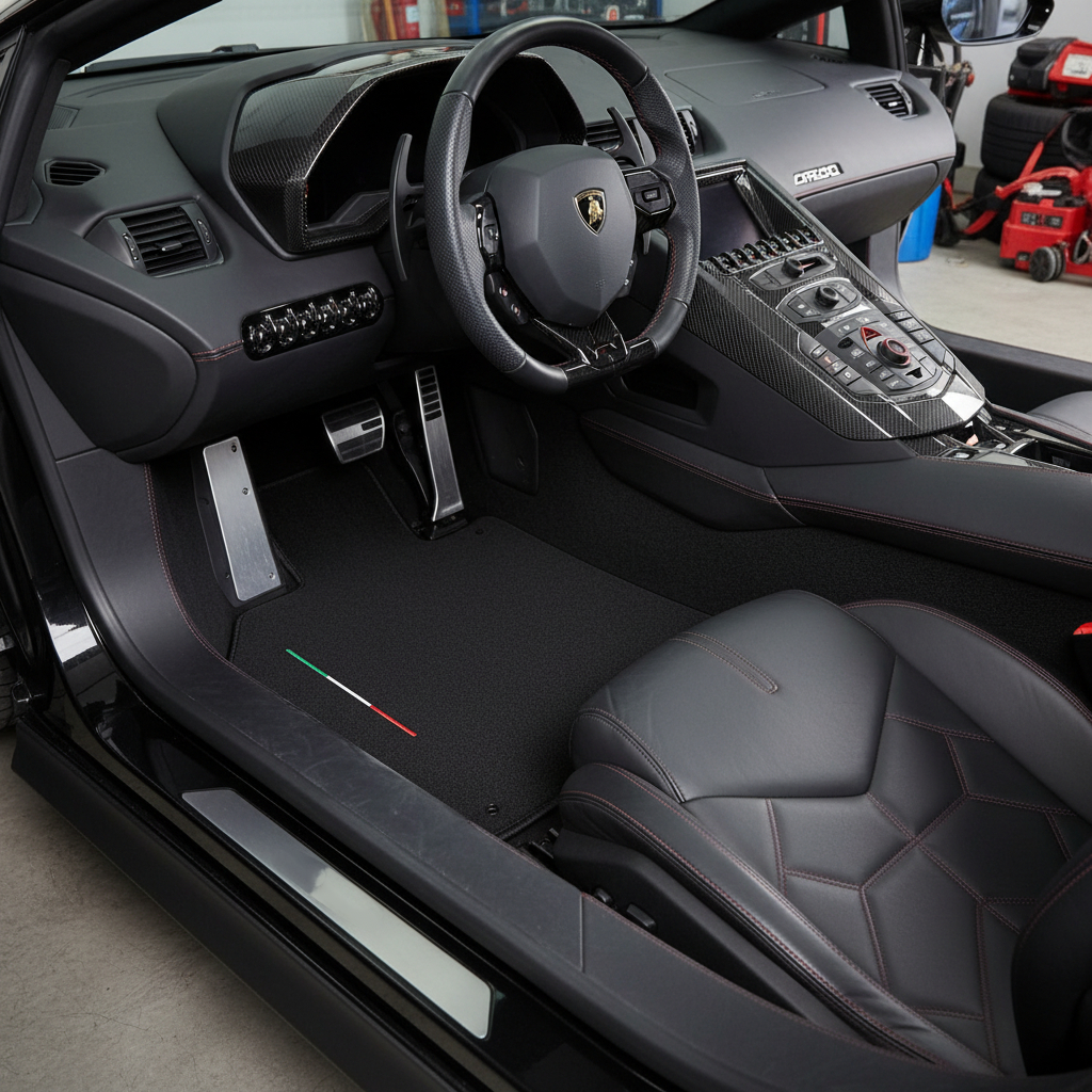 Customizable Leather Floor Mats with ER56 Pattern for Lamborghini Aventador (2012-2022) - AutoWin