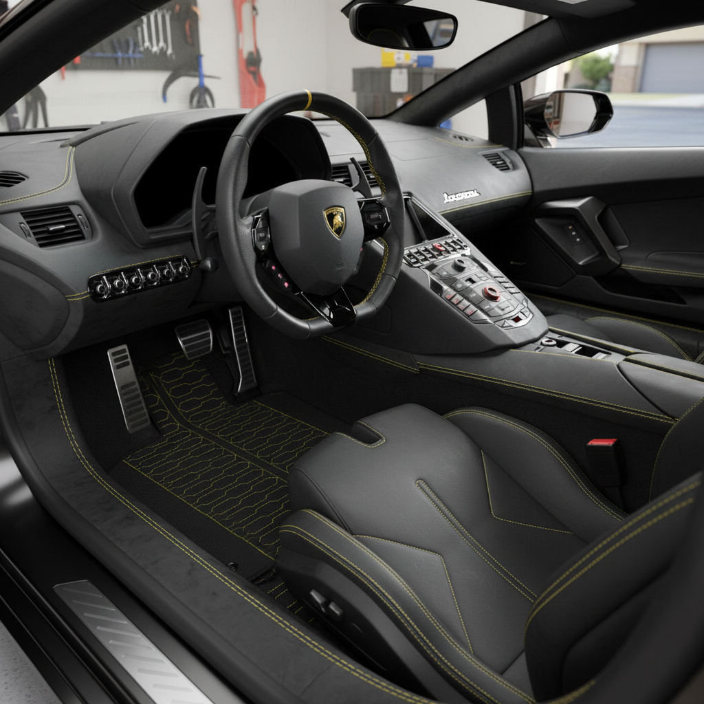 Customizable Leather Floor Mats with ER56 Pattern for Lamborghini Aventador (2012-2022) - AutoWin
