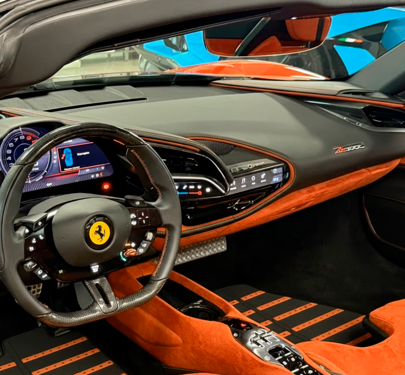 Customizable Floor Mats From Carpet With Leather for Ferrari SF90 Stradale (2019-2024) - AutoWin