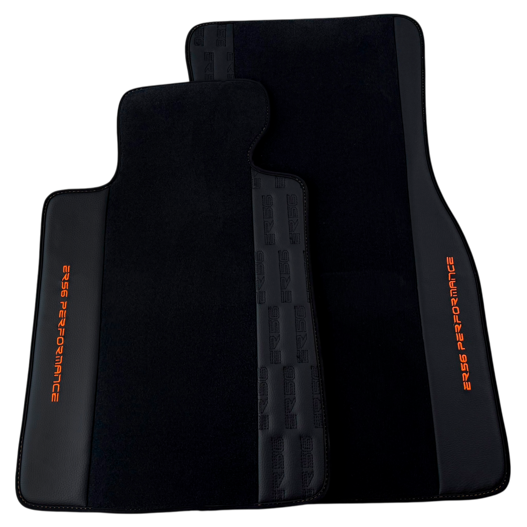 Black Car Floor Mats for BMW E81 3-door Hatchback (2006-2011) with Leather by ER56 | Orange Edition