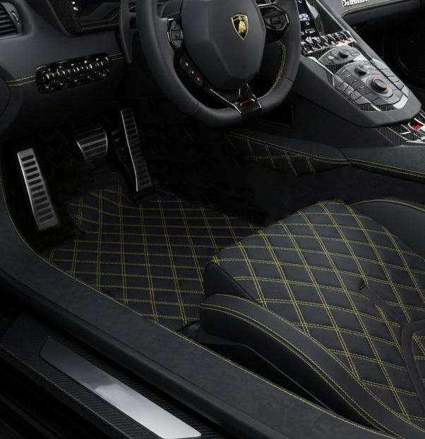 Tapetes de carro em pele personalizáveis com padrão hexagonal simétrico para Lamborghini Aventador SV (2012-2022) - AutoWin