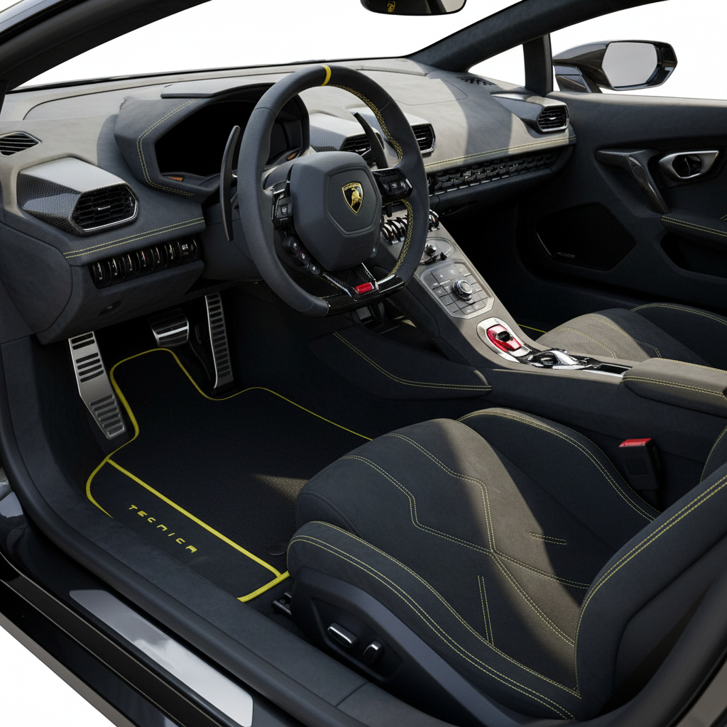 Customizable Floor Mats From Carpet with Leather for Lamborghini Huracan Tecnica (2022-2024) - AutoWin
