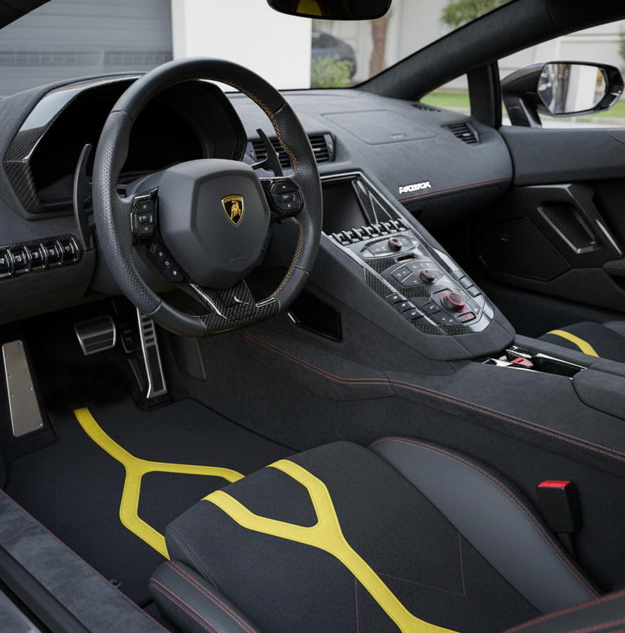 Customizable Leather Floor Mats with ER56 Pattern for Lamborghini Aventador (2012-2022) - AutoWin