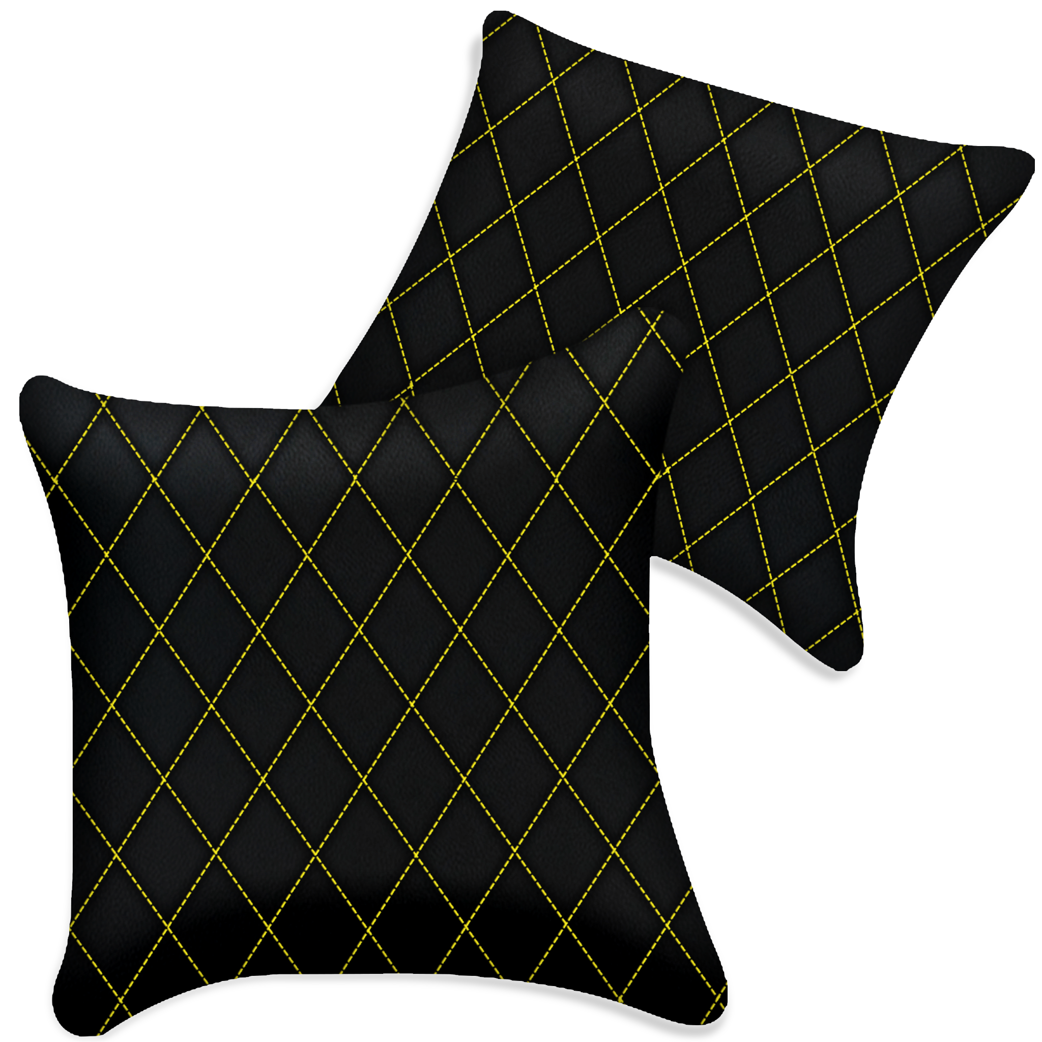 Customizable Black Leather Pillows Set of 2 for All Vehicles | Single Diamond Pattern