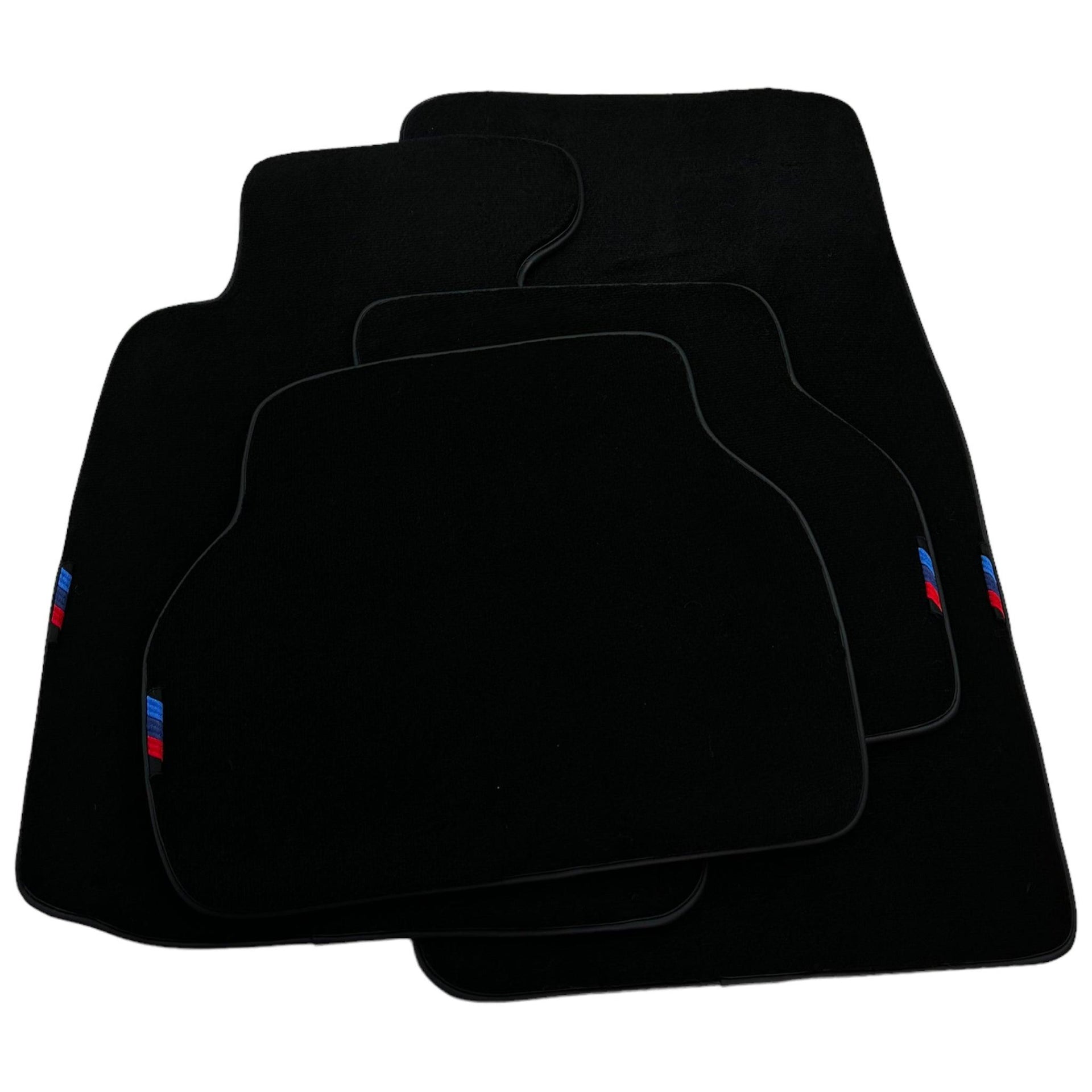 Black Floor Mats For BMW M5 E39 With 3 Color Stripes Tailored Set Perfect Fit - AutoWin