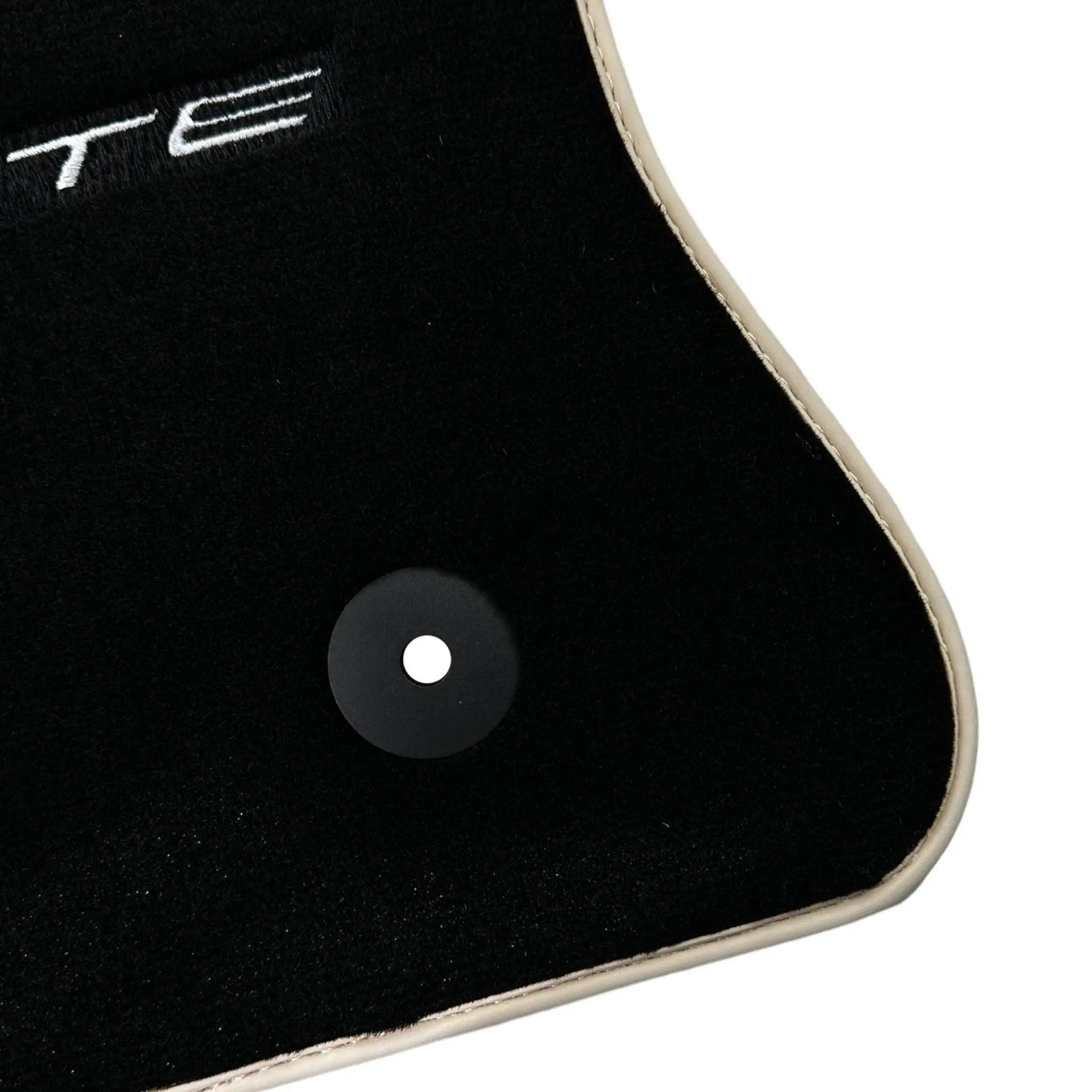 Black Floor Mats For Chevrolet Corvette C7 Convertible (2014-2019) with Beige Trim - AutoWin