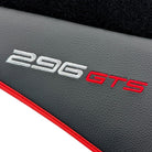 Black Floor Mats for Ferrari 296 GTS (2022-2024) with Leather and Red Trim - AutoWin