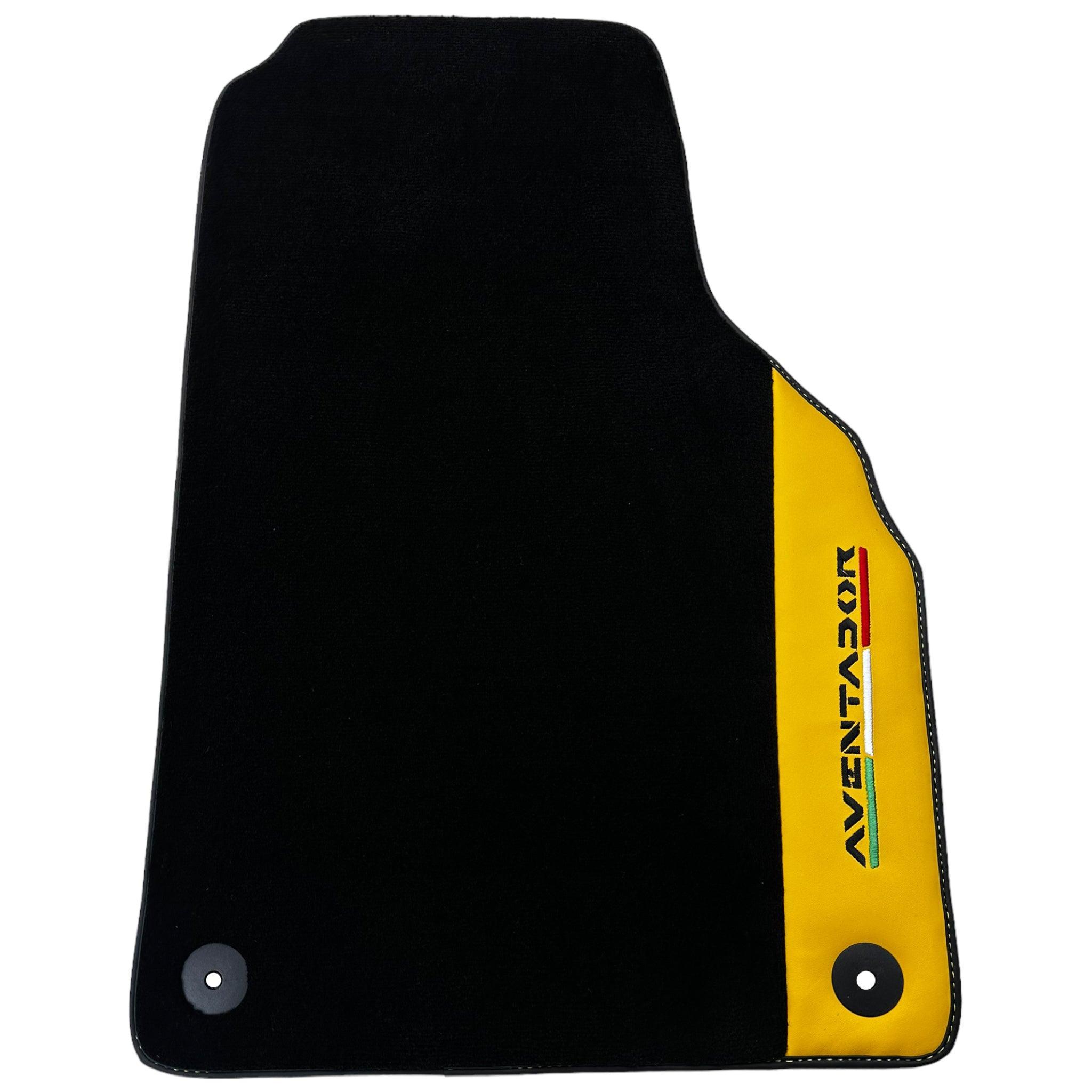 Black Floor Mats for Lamborghini Aventador with Yellow (Giallo Taurus) Nappa Leather - AutoWin