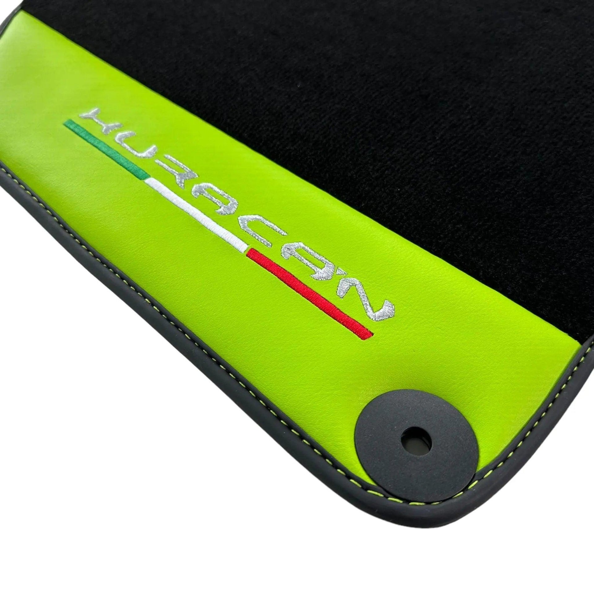 Black Floor Mats for Lamborghini Huracan 2014-2023 With Green Leather - AutoWin
