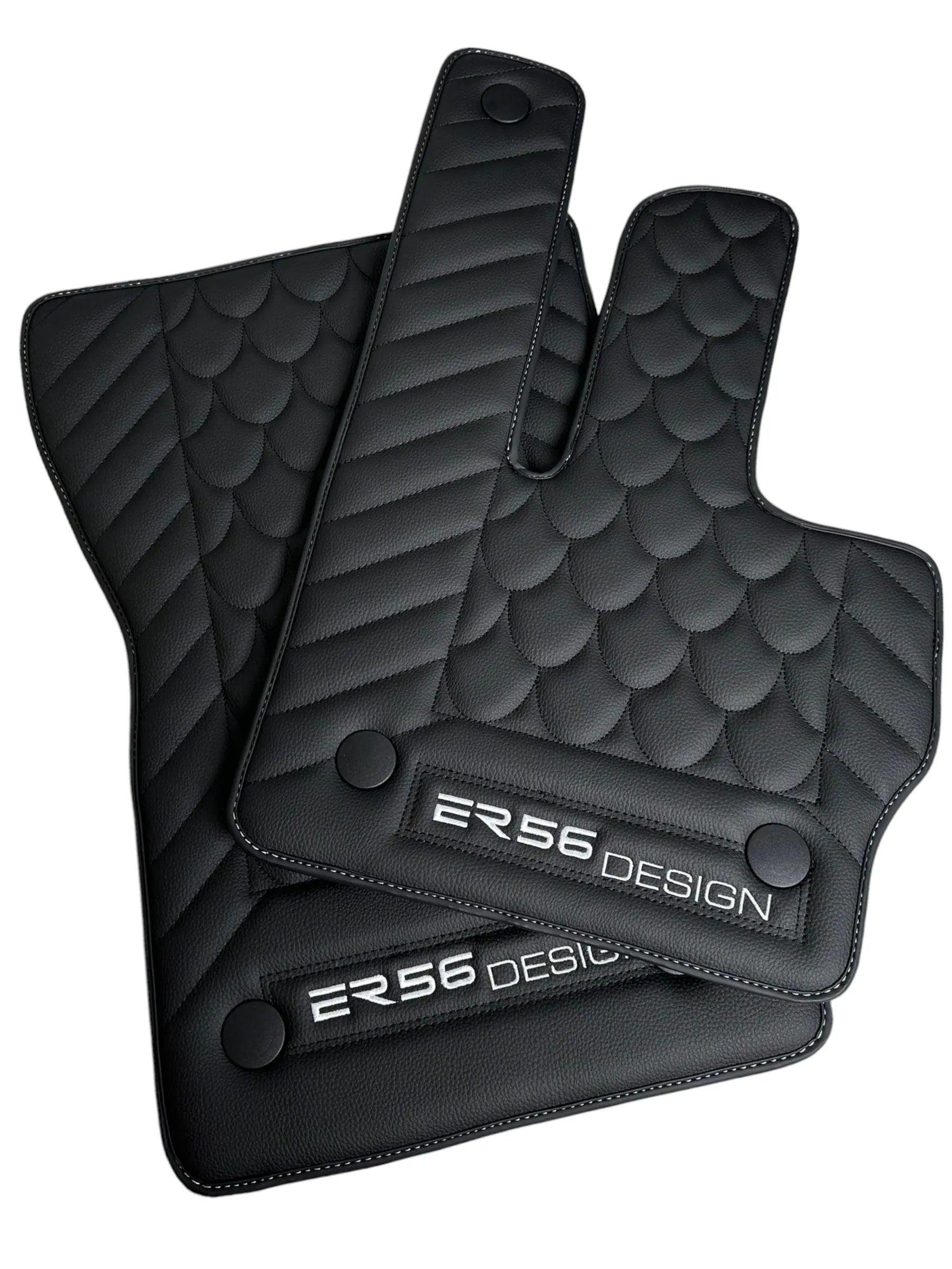 Black Leather Floor Mats For Mercedes-Benz G Class W463 (2008-2018) ER56 Design - AutoWin