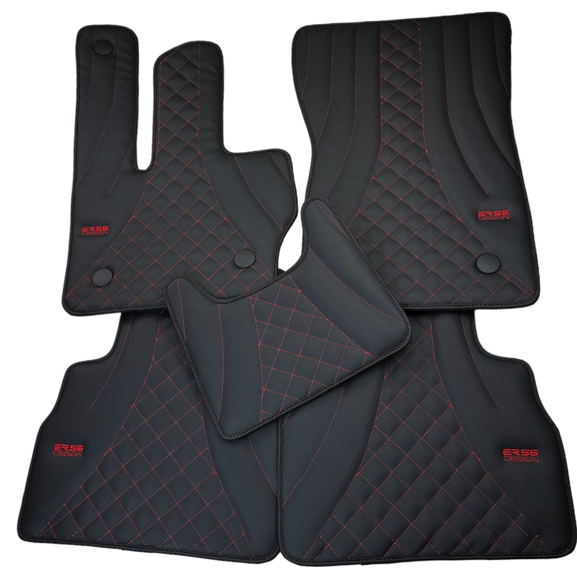 Black Leather Floor Mats for Mercedes-Benz G Class W463 2019-2022 ER56 Design - AutoWin