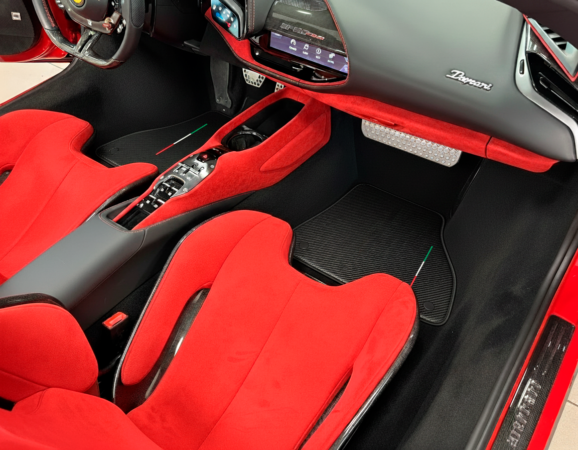 Customizable Floor Mats From Carpet With Leather for Ferrari SF90 Stradale (2019-2024) - AutoWin