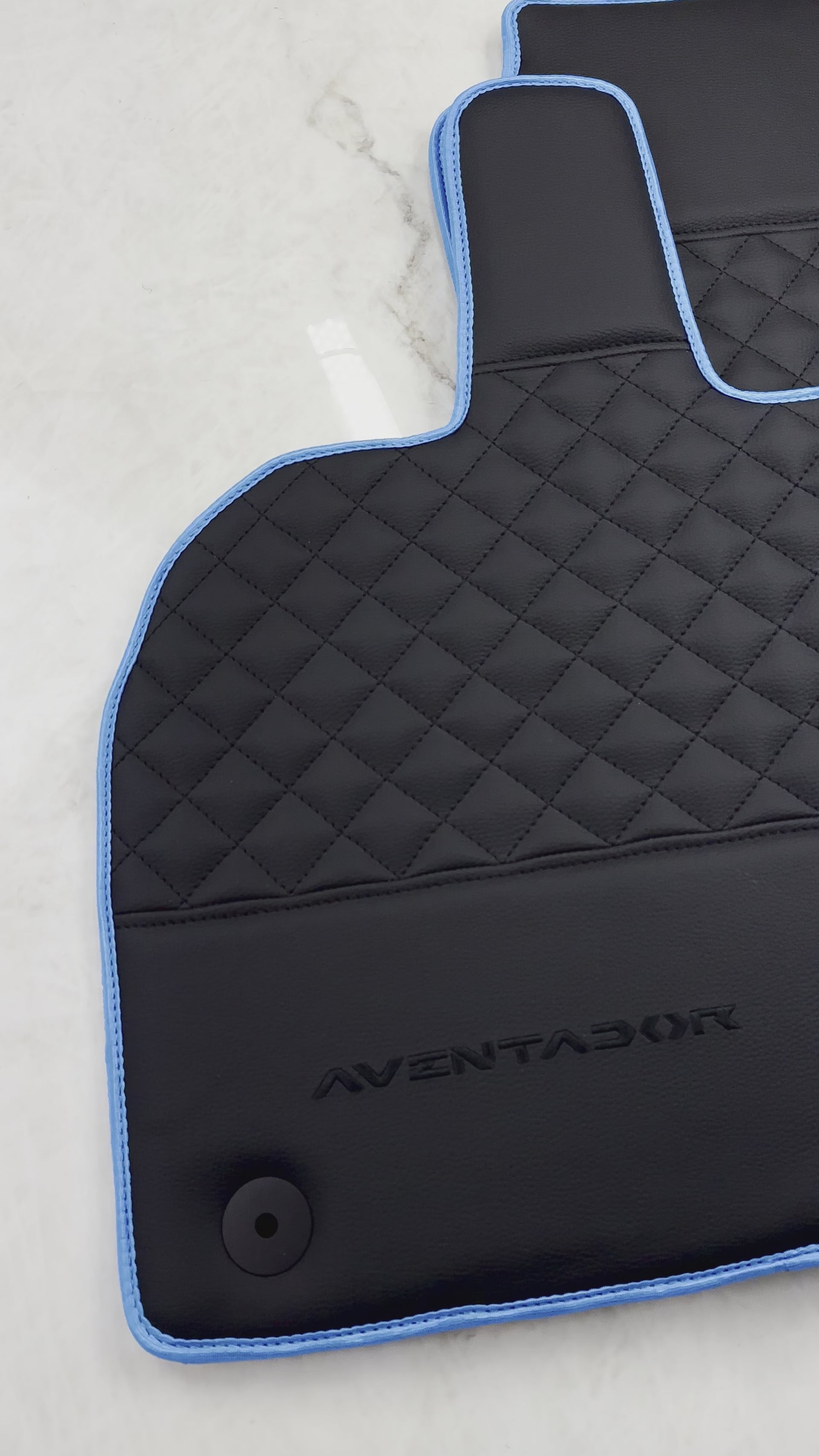 Black Leather Floor Mats For Lamborghini Aventador with Blue Trim - AutoWin.EU