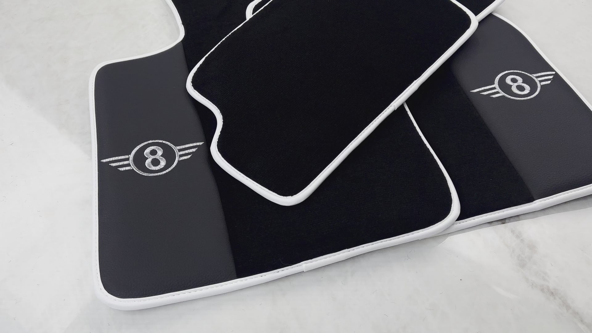 Black Floor Mats for Mini Countryman F60 (2017-2023) with Leather | White Trim - AutoWin