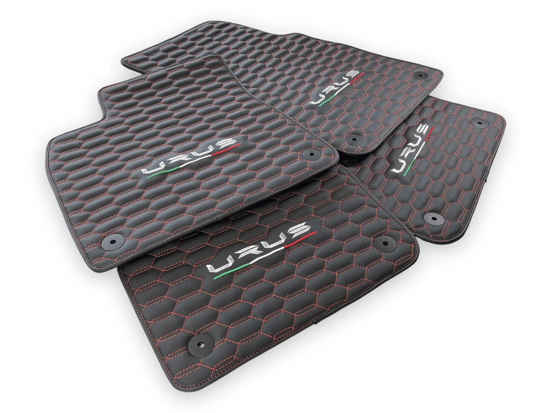 Floor Mats For Lamborghini Urus Leather Red Stitching - AutoWin