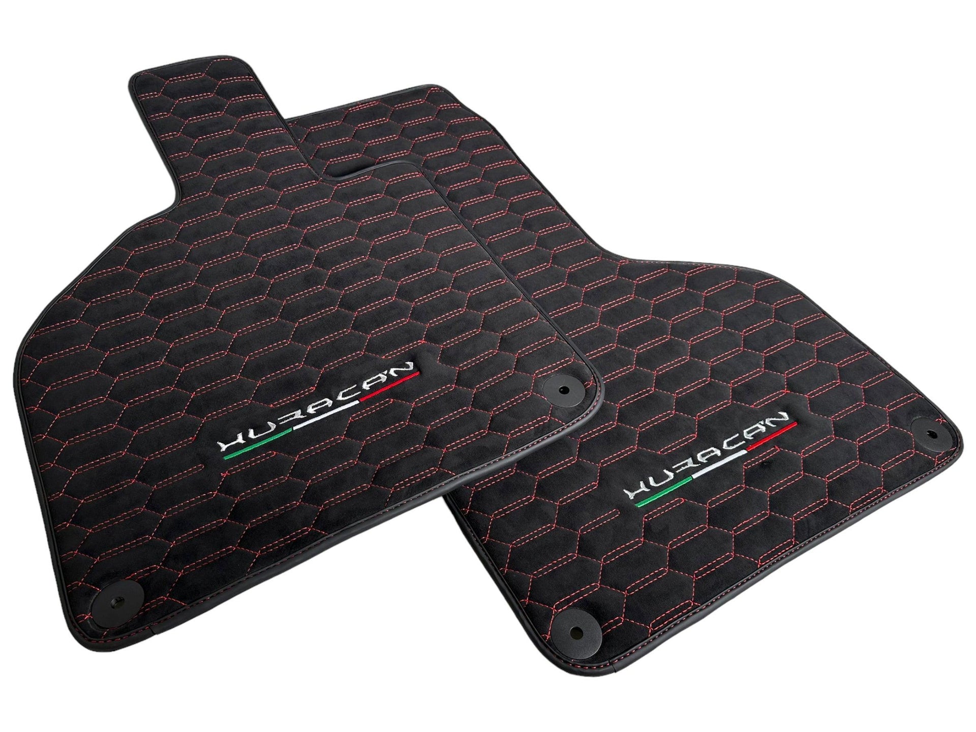 Alcantara Floor Mats for Lamborghini Huracan Red Sewing - AutoWin