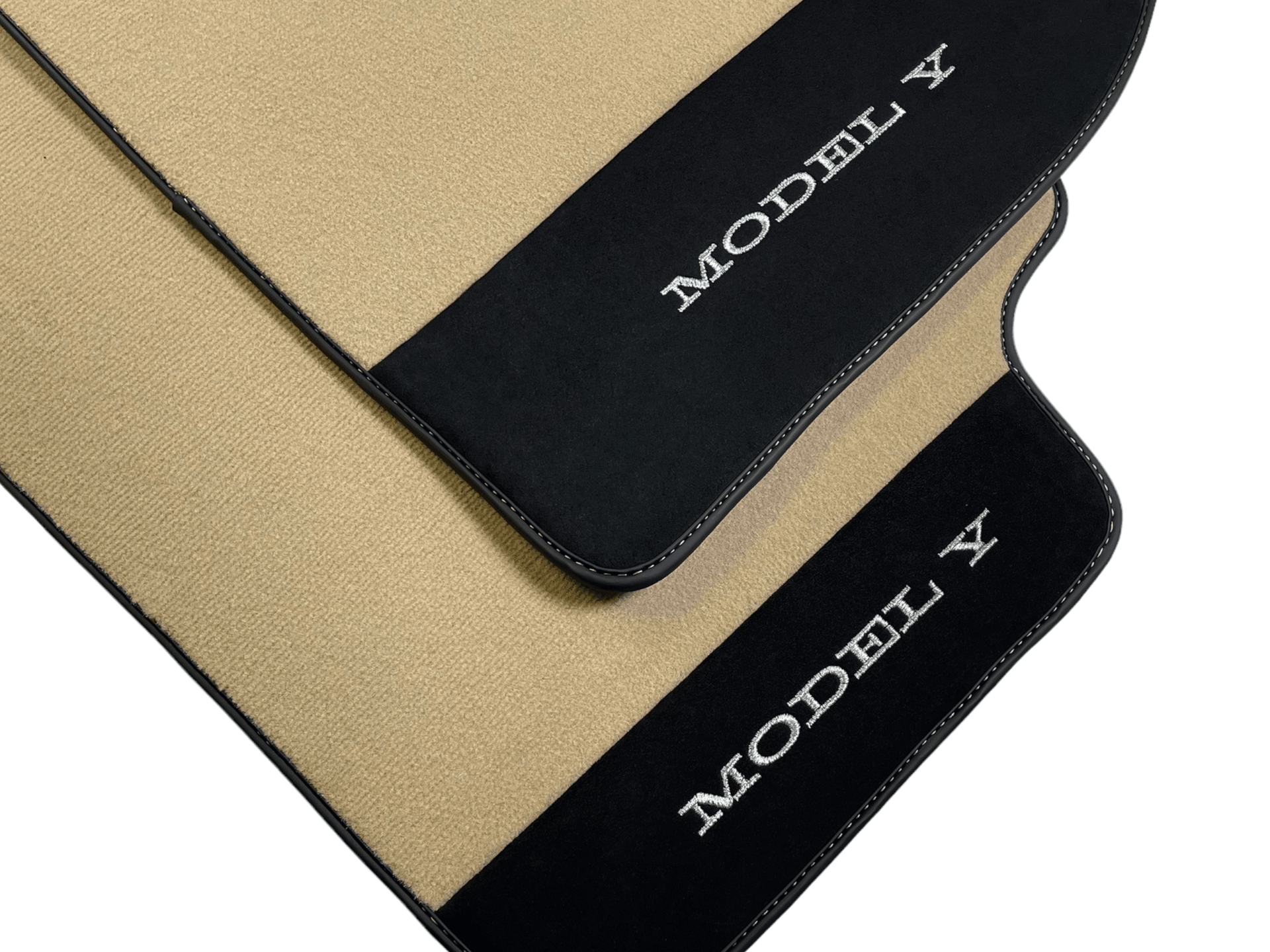 Beige Floor Mats For Tesla Model Y With Alcantara Leather - AutoWin