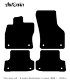 Black Floor Mats for Audi A3 - 5-door Sportback Hybrid (2021 - 2024) | Fighter Jet Edition - AutoWin