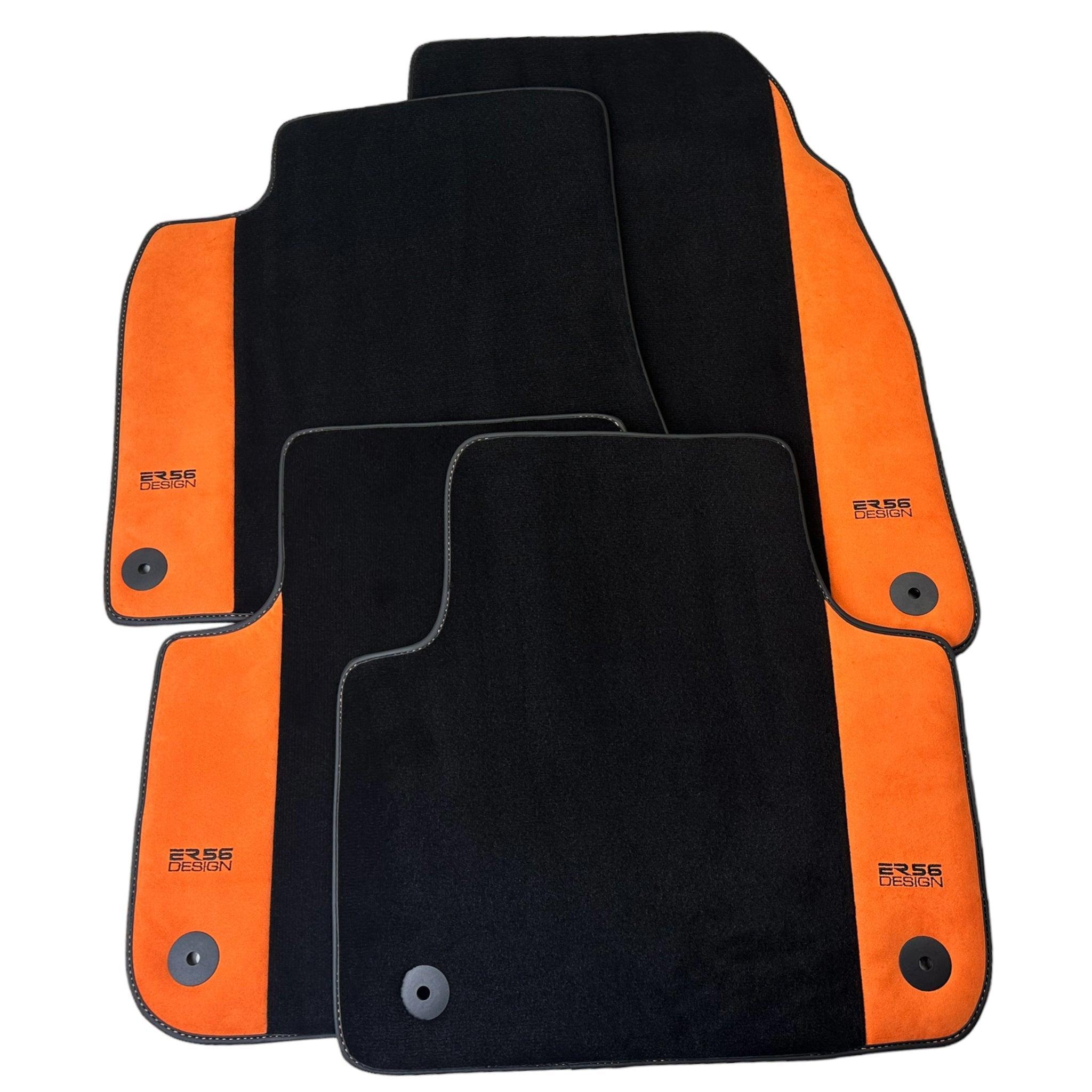 Black Floor Mats for Audi Q7 4M (2015-2019) With Orange Alcantara | ER56 Design - AutoWin