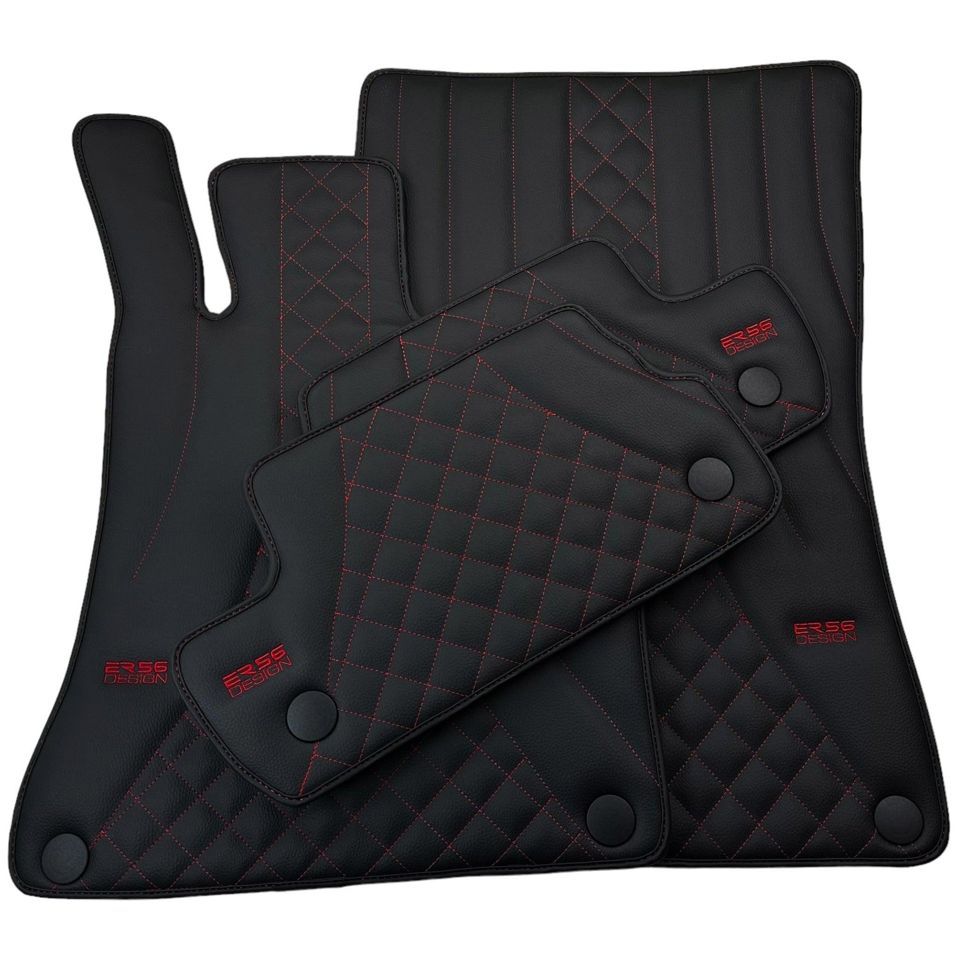 Black Leather Floor Mats For Mercedes Benz E-Class S124 Estate (1985-1996) | ER56 Design - AutoWin