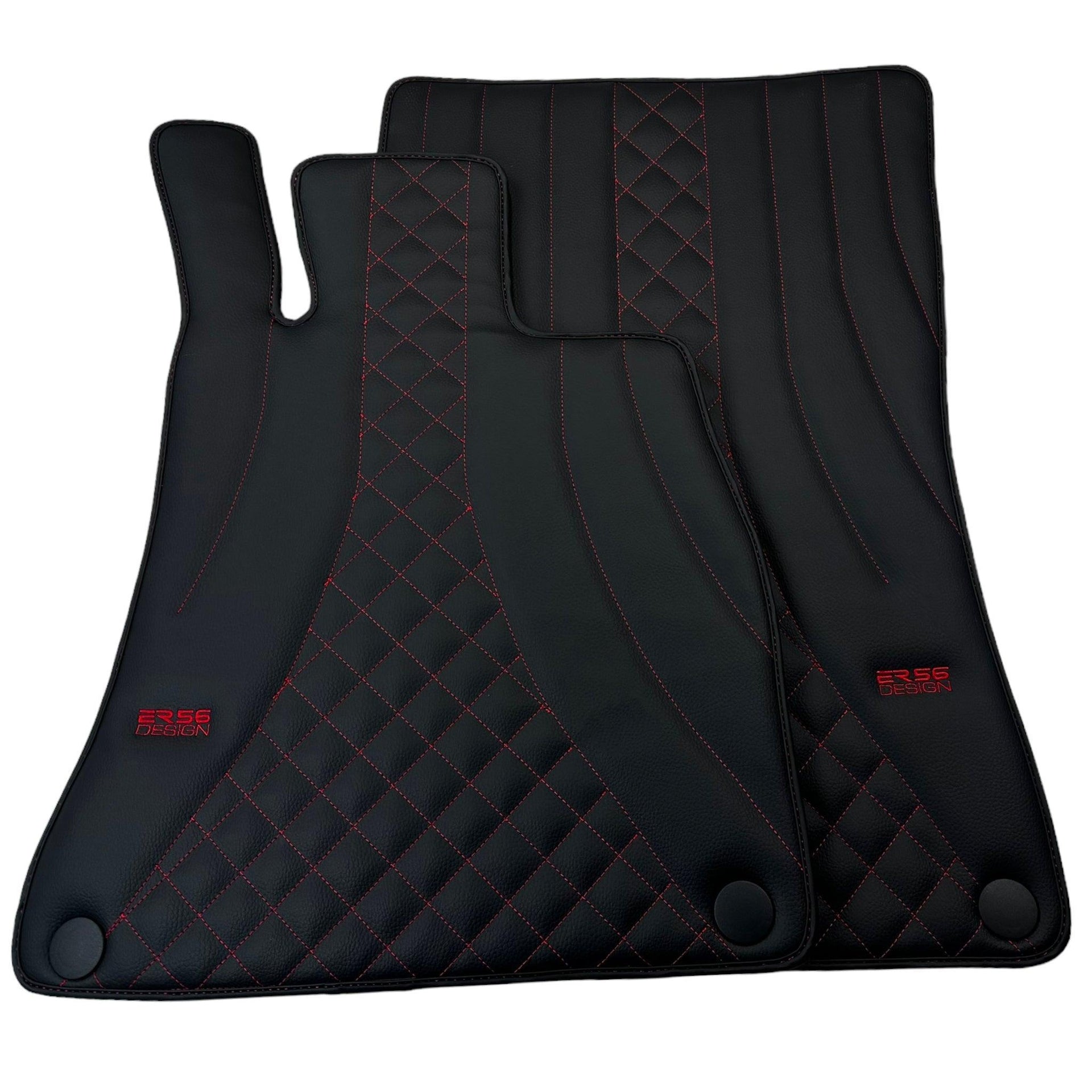 Black Leather Floor Mats For Mercedes Benz GL-Class X166 (2012-2015) | ER56 Design - AutoWin