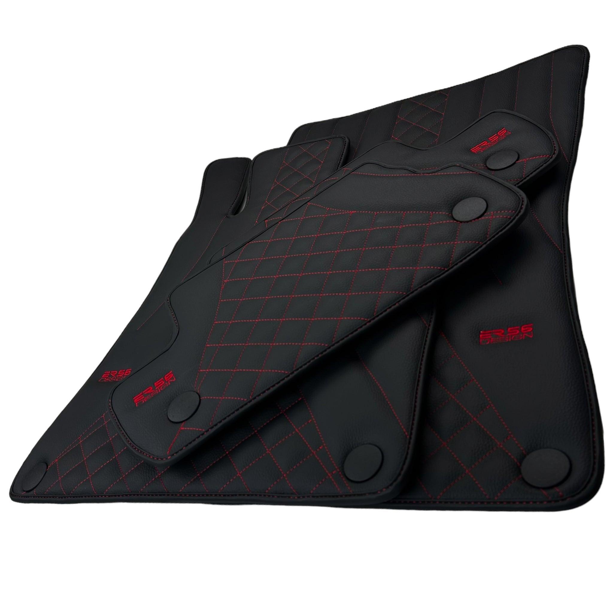 Black Leather Floor Mats For Mercedes Benz S-Class W220 (1998-2005) Long Wheelbase | ER56 Design - AutoWin