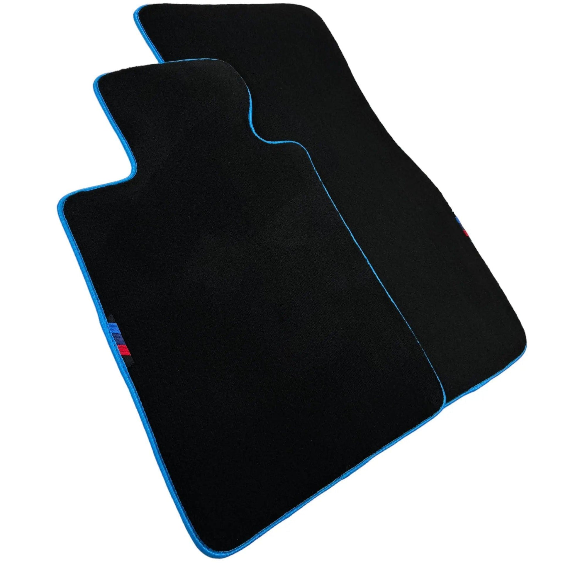 Black Mats For BMW 3 Series E30 4-doors Sedan | Sky Blue Trim - AutoWin