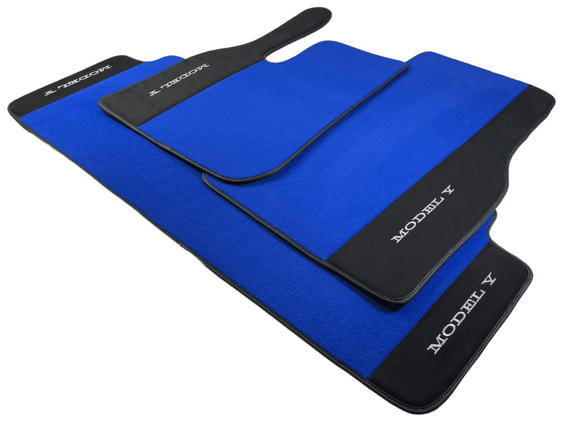 Blue Floor Mats For Tesla Model Y With Alcantara Leather - AutoWin