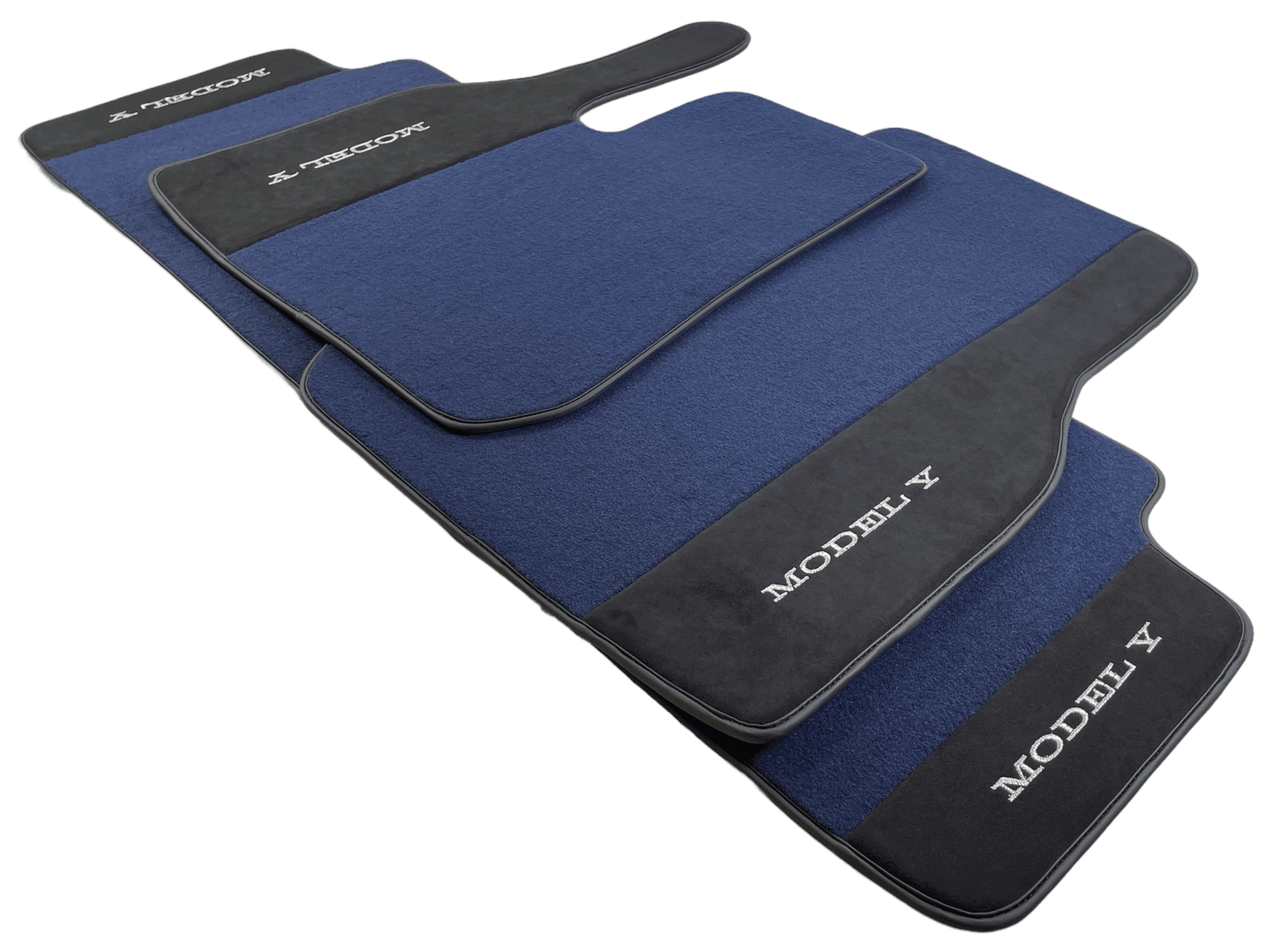 Dark Blue Floor Mats For Tesla Model Y With Alcantara Leather - AutoWin