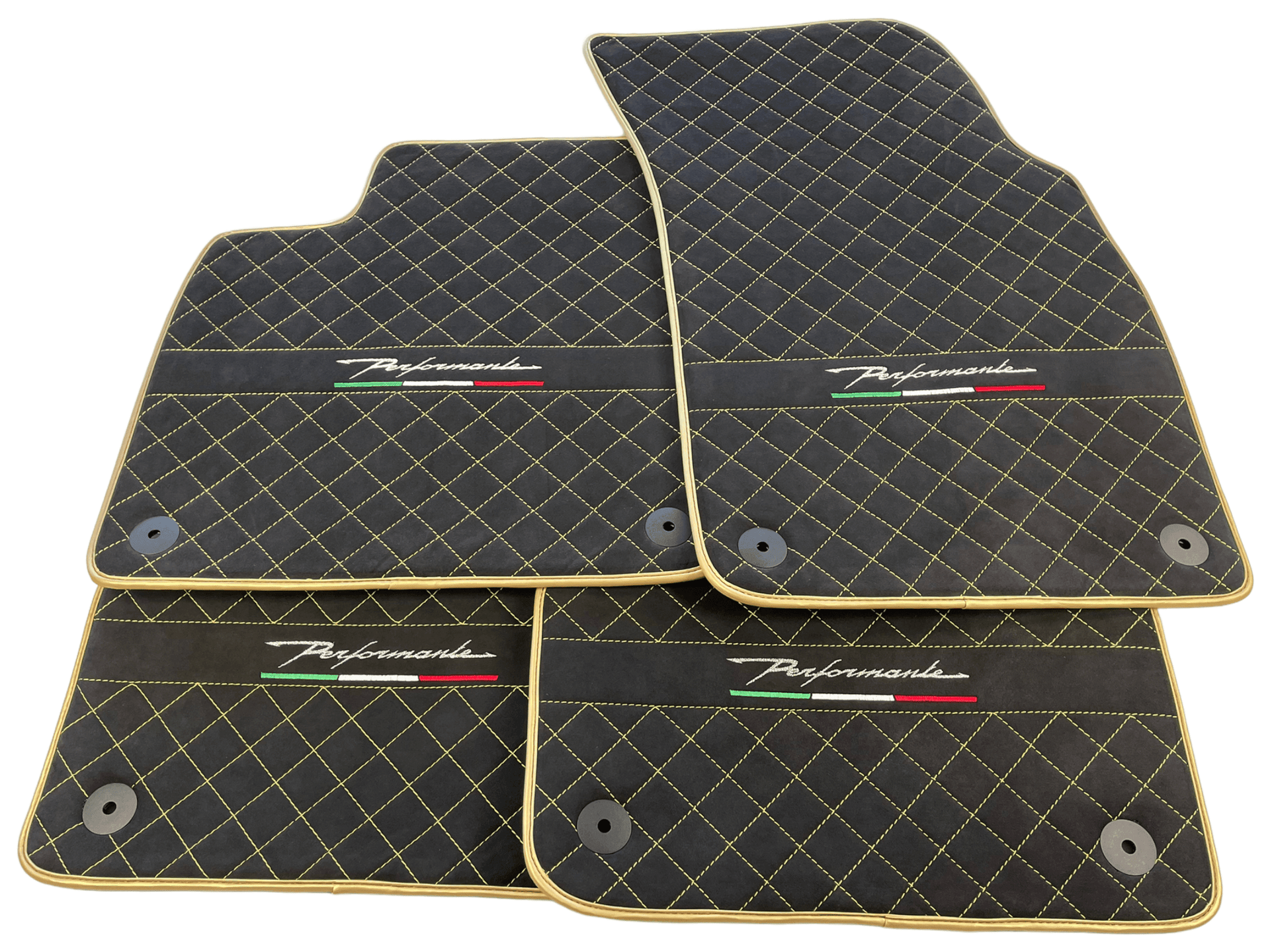 Floor Mats For Lamborghini Urus Performante Alcantara Leather Gold Trim - AutoWin