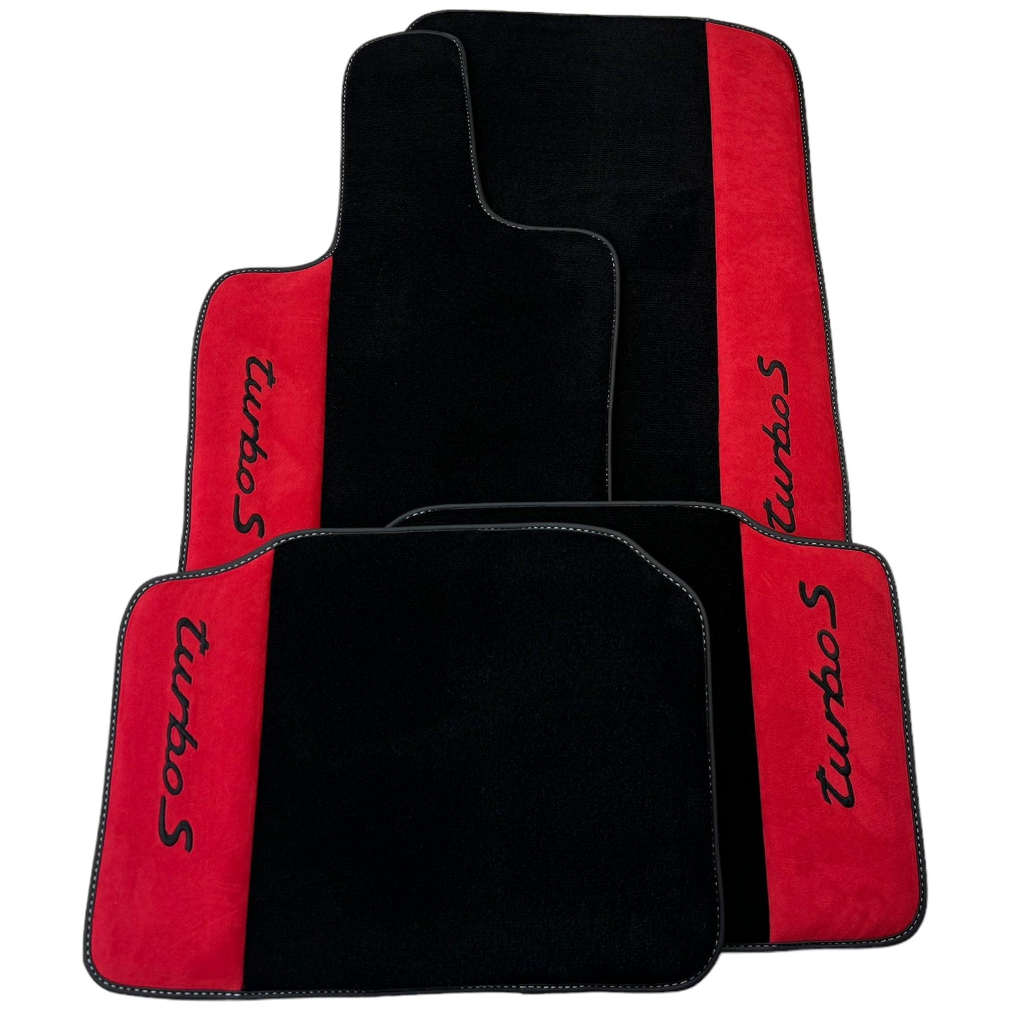 Black Floor Mats for Porsche 996 (1998-2004) with Red Alcantara Leather - AutoWin