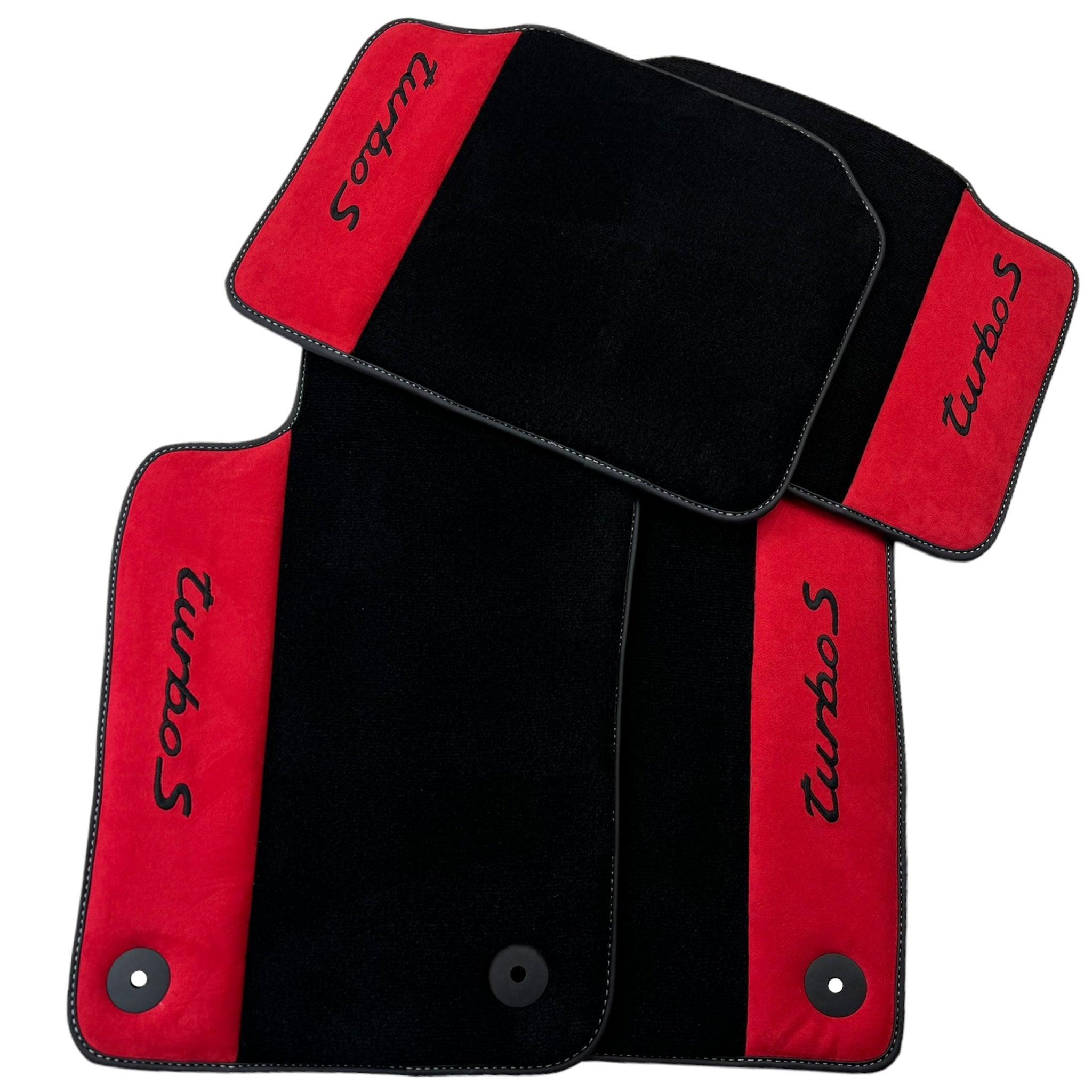 Black Floor Mats for Porsche 996 (1998-2004) with Red Alcantara Leather - AutoWin