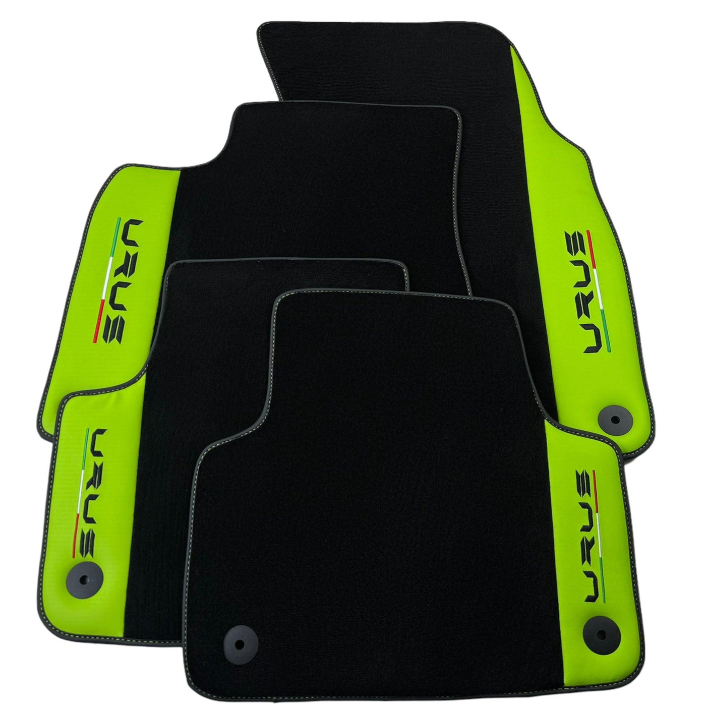 Black Floor Mats for Lamborghini Urus with Green Leather | Black Logo - AutoWin